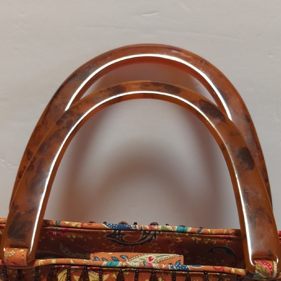 Talbots Purse Paisley faux Tortoise Shell handles & Beads - Picture 7 of 13